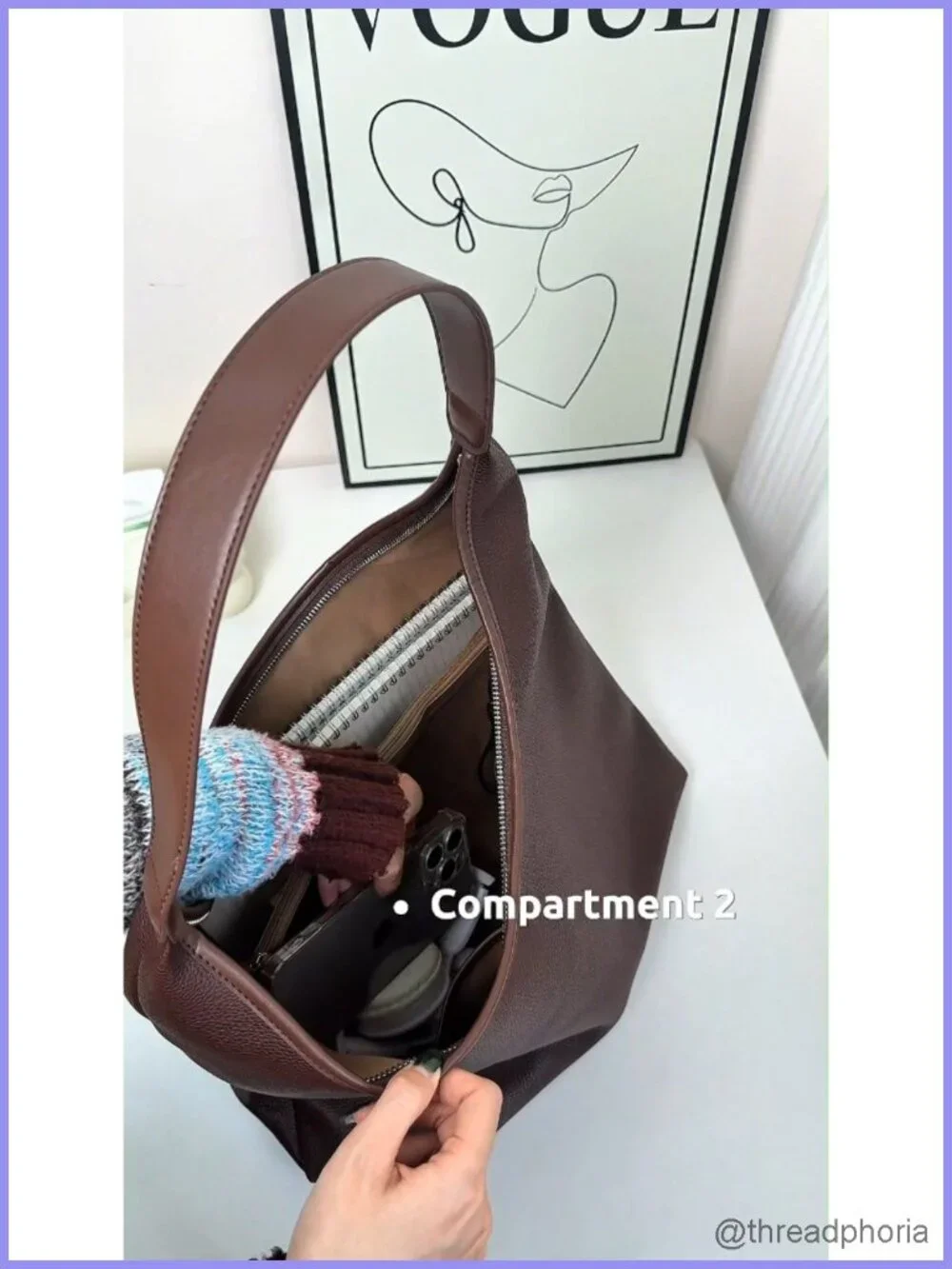 Large Hobo Bag Soft Vegan Leather Shoulder Tote with Zipper Women